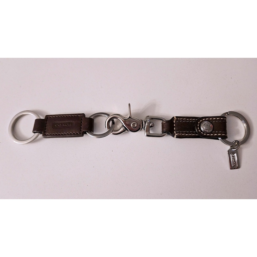 Coach Dark Brown Leather Valet Keychain Silver Hardware Trigger Snap Key Fob